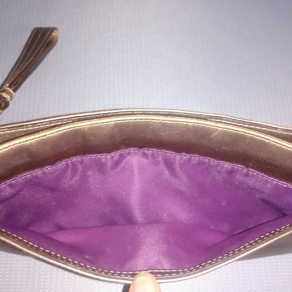 Coach Gold Metallic Leather Clutch Wristlet - Picture 6 of 11
